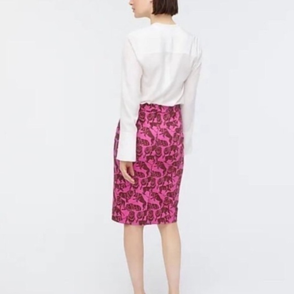 NWT J. Crew No.2 Lion Print Pencil Skirt Women Size 2P Pink Career